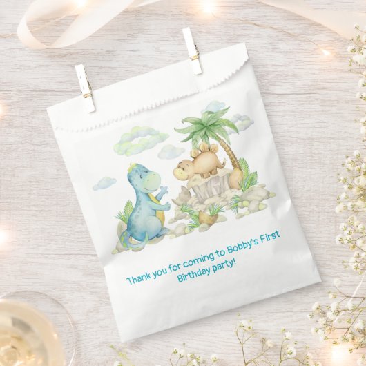 恐竜の誕生日パーティー赤ちゃんシャワー フェイバーバッグ (クリップ留めされた状態)