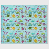 恐竜の誕生日パーティー追加ボーイズネーム ラッピングペーパー (フラット)