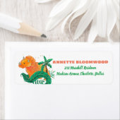 恐竜の誕生日パーティー |かわいいオレンジ色のトリケラトプス ラベル (インサイチュ)