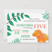 恐竜の誕生日パーティー |かわいいオレンジ色のトリケラトプス 招待状 (正面)