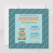 恐竜の誕生日パーティー、かわいいオレンジ色の漫画ディノ 招待状 (裏面)