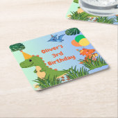 恐竜の誕生日パーティー – かわいいディノテーマ スクエアペーパーコースター (アングル)