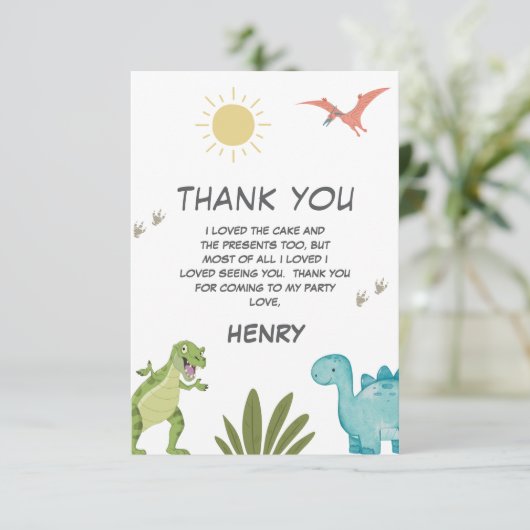 恐竜の誕生日パーティー サンキューカード (スタンド正面)