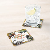 恐竜の誕生日パーティー スクエアペーパーコースター (インサイチュ)