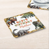 恐竜の誕生日パーティー スクエアペーパーコースター (アングル)