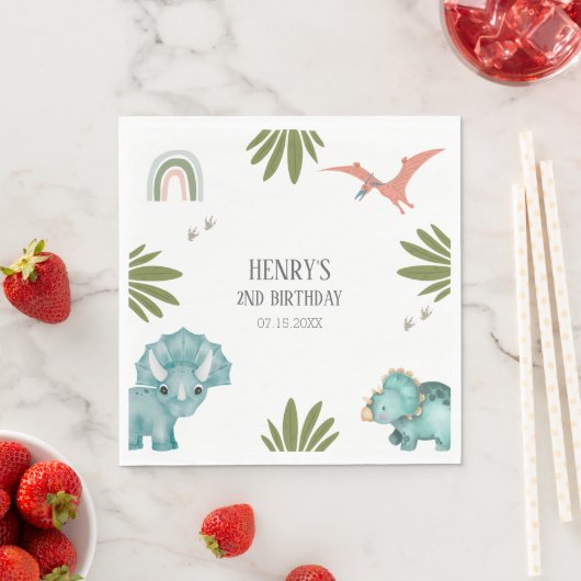 恐竜の誕生日パーティー スタンダードランチョンナプキン (インサイチュ)