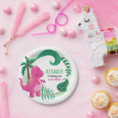 恐竜の誕生日パーティー |ピンクトレックスDino ペーパープレート (パーティー)