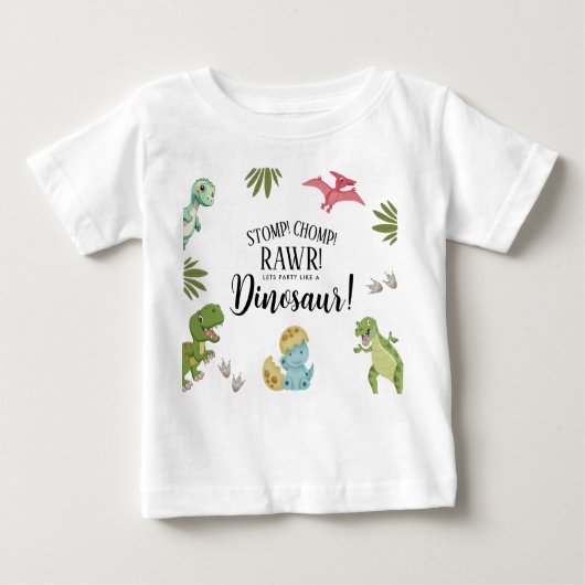 恐竜の誕生日パーティー ベビーTシャツ (正面)
