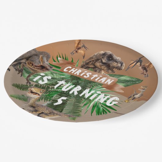 恐竜の誕生日パーティー ペーパープレート (アングル)