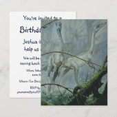 恐竜の誕生日パーティー、メガプノサウルスのお祝い 招待状 (正面/裏面)