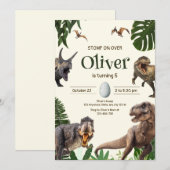 恐竜の誕生日パーティー　ワイルド恐竜パーティー 招待状 (正面/裏面)