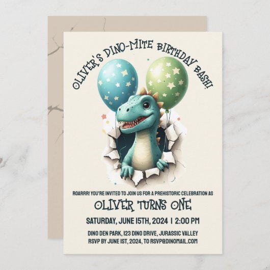 恐竜の誕生日パーティー 招待状 (正面/裏面)