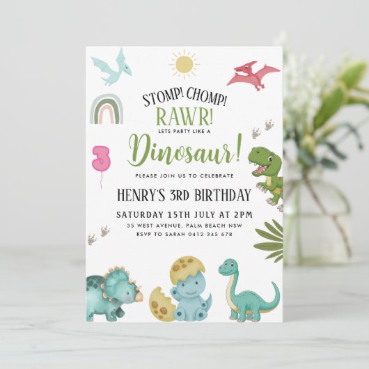 恐竜の誕生日パーティー 招待状 (スタンド正面)
