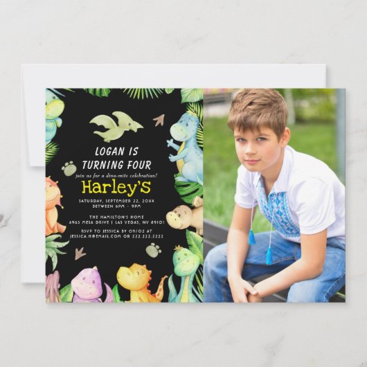 恐竜の誕生日パーティー 招待状 (正面)