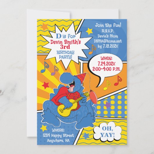 恐竜の誕生日パーティー 招待状 (正面)