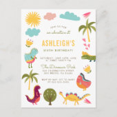 恐竜の誕生日パーティー |男の子または女の子誕生日 インビテーションポストカード (正面)