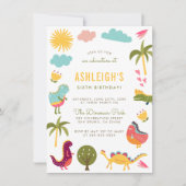 恐竜の誕生日パーティー |男の子または女の子誕生日 招待状 (正面)