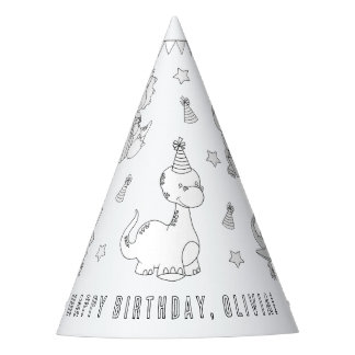 恐竜の誕生日パーティー – 自分の帽子の色 パーティーハット