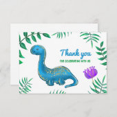恐竜の誕生日パーティー | 青い恐竜のお礼 サンキューカード (正面/裏面)