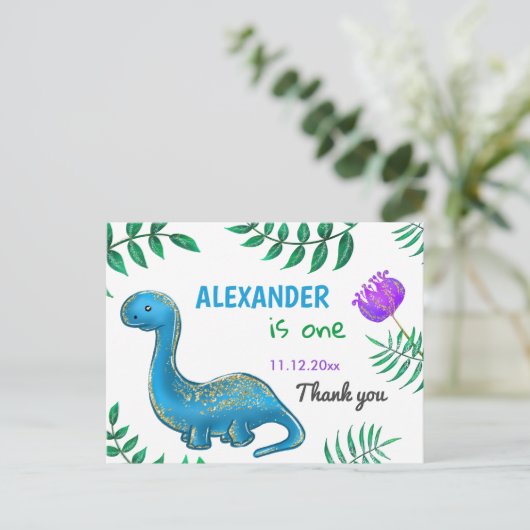 恐竜の誕生日パーティー | Blue Dinoありがとうございました ポストカード (スタンド正面)