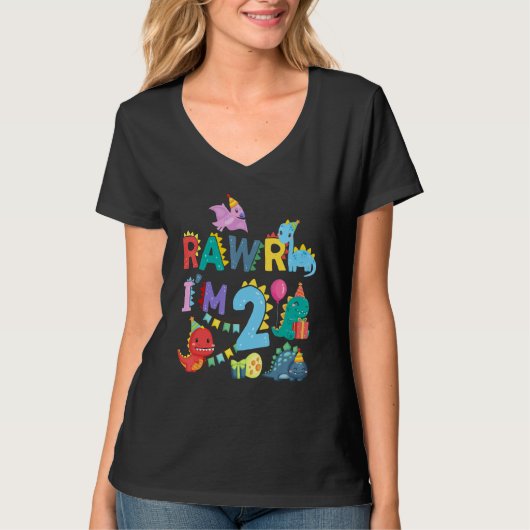 恐竜の誕生日パーティー Rawr I'm 2 Rawr Tシャツ (正面)