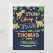 恐竜の誕生日パーティーBash Boy Roarsome 招待状 (正面)