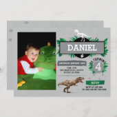 恐竜の誕生日パーティーDino Dig Trexフォト招待状 招待状 (正面/裏面)