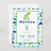 恐竜の誕生日パーティーTレックスキッズ招待状 インビテーションポストカード (正面/裏面)