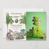 恐竜の誕生日パーティーTレックス水彩写真 招待状 (正面)