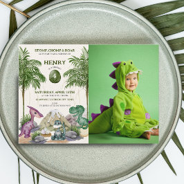 恐竜の誕生日パーティーTレックス水彩写真 招待状