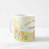 恐竜の誕生日パーティ 水彩画 コーヒーマグカップ (正面左)
