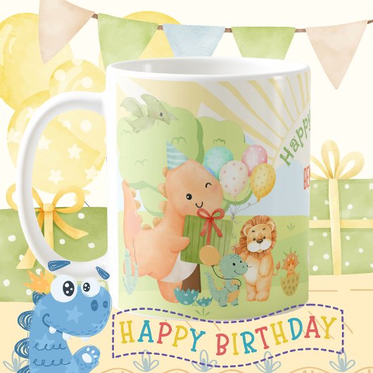 恐竜の誕生日パーティ 水彩画 コーヒーマグカップ