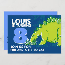 恐竜の誕生日ボーイ8th青い緑の招待 招待状