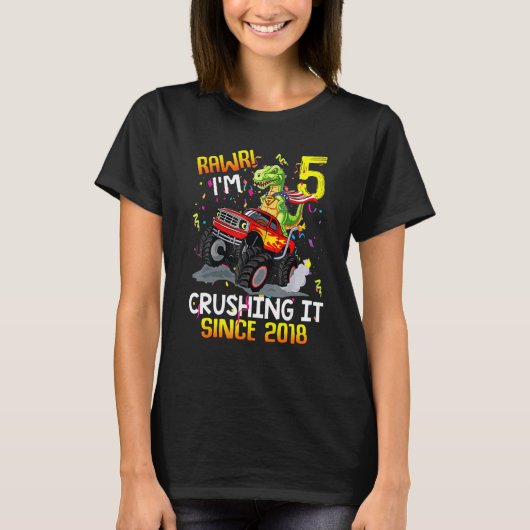 恐竜の誕生日モンスタートラックRawr I'm 5 Crushin Tシャツ (正面)