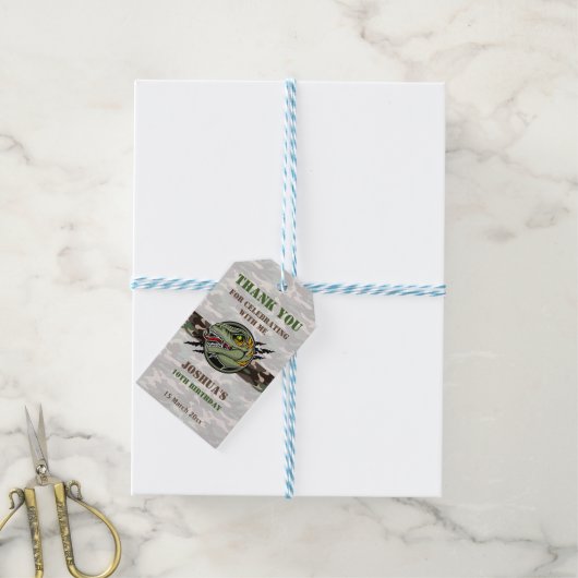 恐竜の誕生日ラプター軍の迷彩傷 ギフトタグ (より糸付き)