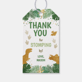 恐竜の誕生日ラベルボーディノパーティーグリーン金ゴールド ギフトタグ