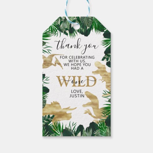 恐竜の誕生日ワイルドワンの好意ありがとうテーマ ギフトタグ (正面)