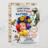 恐竜の誕生日写真の招待カラフル 招待状 (正面/裏面)