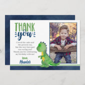 恐竜の誕生日写真サンキューカード 招待状 (正面/裏面)