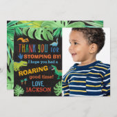恐竜の誕生日写真サンキューカード 招待状 (正面/裏面)