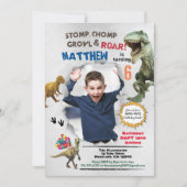 恐竜の誕生日写真招待状 ナチュラル 招待状 (正面)