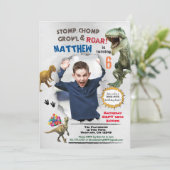 恐竜の誕生日写真招待状 ナチュラル 招待状 (スタンド正面)