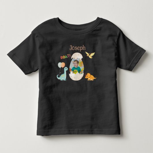恐竜の誕生日子供服 - 名前入れ可能 トドラーTシャツ (正面)