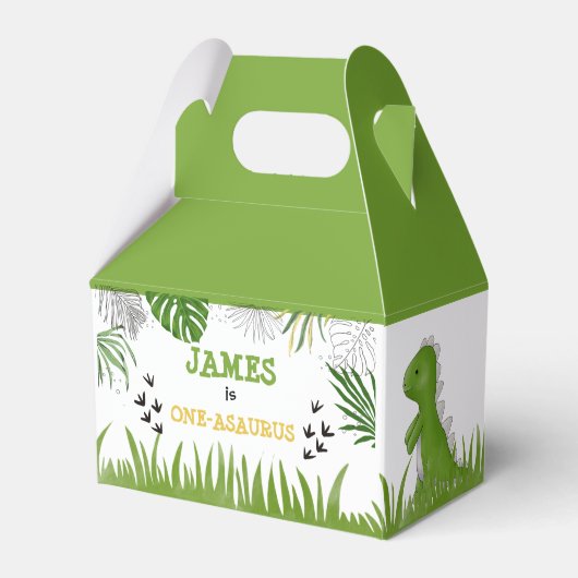恐竜の誕生日少年任意の年齢グリーンイエローブラック フェイバーボックス (正面サイド)