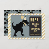 恐竜の誕生日感謝カード ゴールド サンキューカード (正面/裏面)