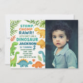 恐竜の誕生日招待状と写真 シーズンカード (正面)