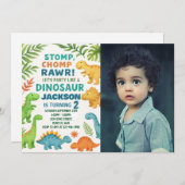 恐竜の誕生日招待状と写真 シーズンカード (正面/裏面)