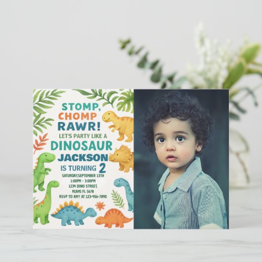 恐竜の誕生日招待状と写真 シーズンカード (スタンド正面)