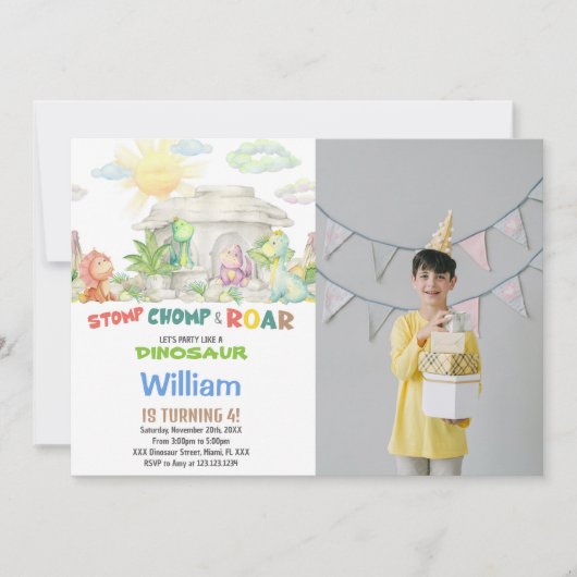 恐竜の誕生日招待状と写真 招待状 (正面)