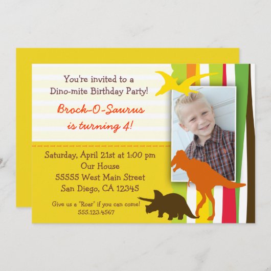 恐竜の誕生日招待状と写真 招待状 (正面/裏面)